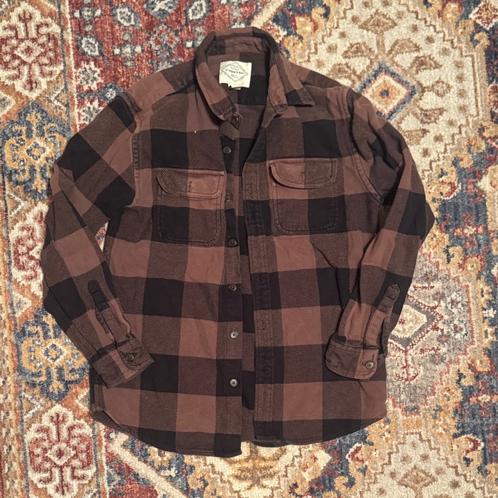 St. John's Bay Brown and Black Plaid Shirt Jacket